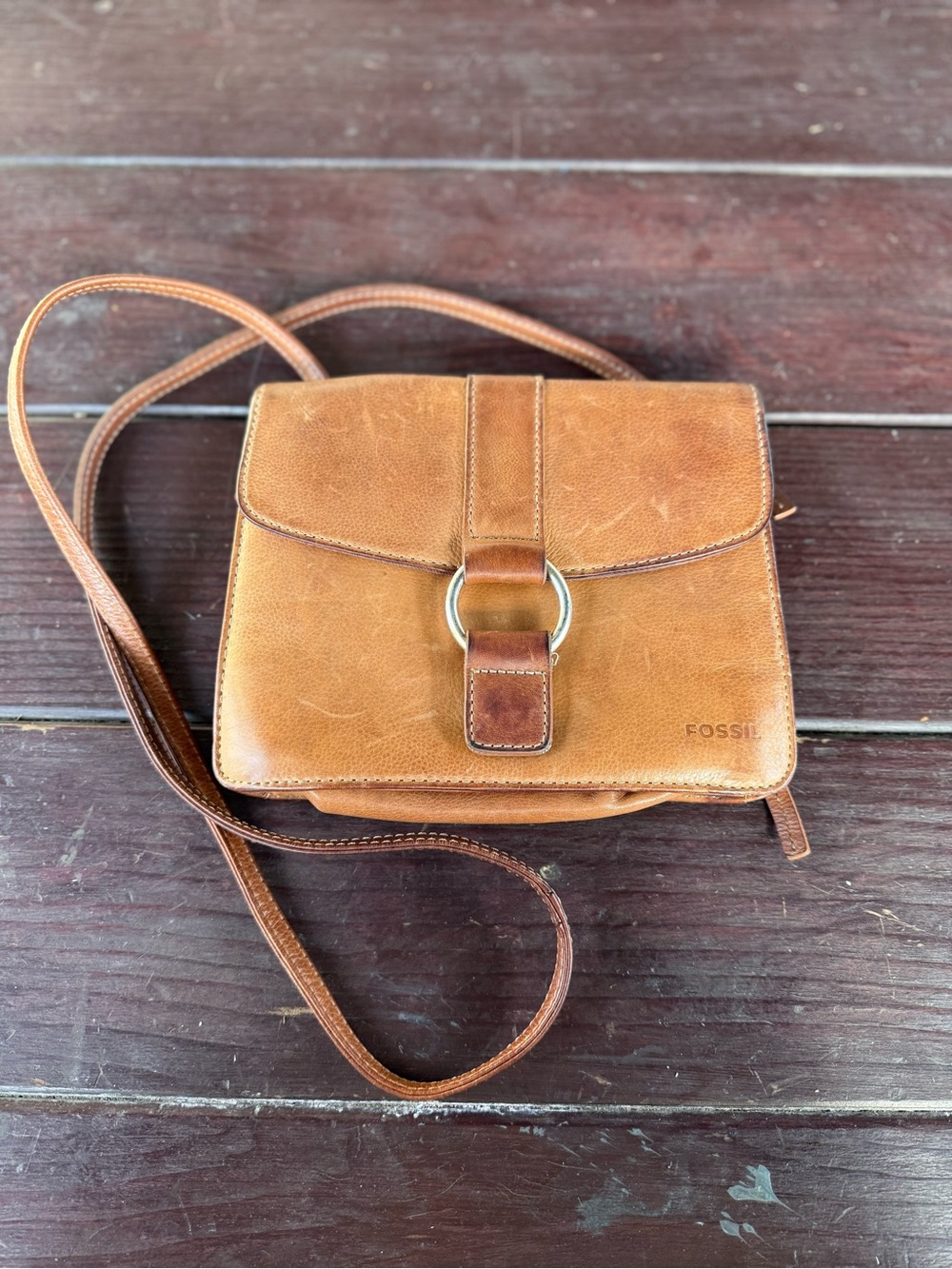 Fossil Small Brown Leather Crossbody Bag Purse